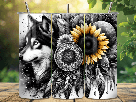 Boho Sunflower Wolf Tumbler Wrap Design: A Wild, Artistic Statement