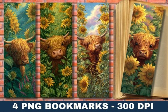 Charming Shaggy Highland Cow Sunflower Bookmark for Your Creations