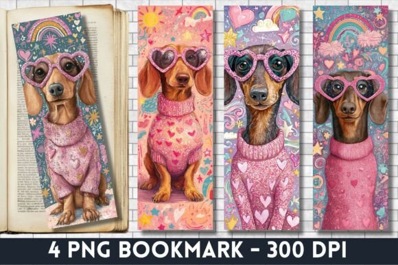 Dachshund Heart Sunglasses Pink Bookmark: A Playful Design Asset