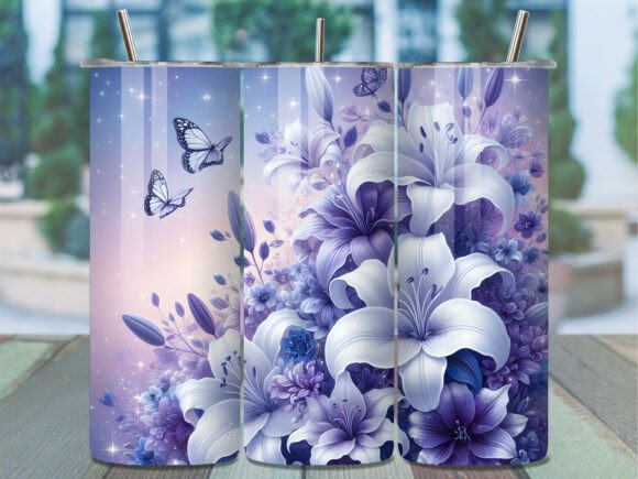 Elegant Purple Blooms with Butterflies: A Tumbler Wrap Design