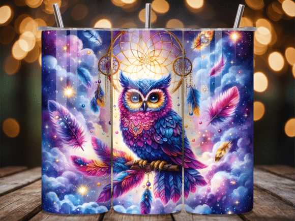 Elevate Your Craft with the Vibrant Dreamcatcher Owl Tumbler Wrap