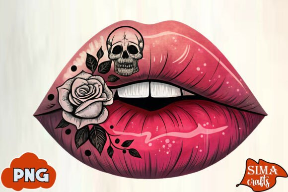 Embrace Dark Romance: The Lips Rose Black Theme Skull PNG