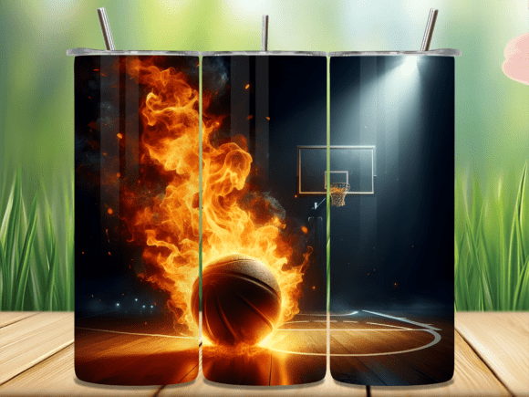 Fiery Burning Basketball Tumbler Wrap: Ignite Your Designs