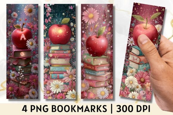 Floral Apple Teacher Stack Bookmark PNG: Design Assets for Educators
