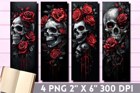 Flower and Skull Bookmarks Sublimation: Edgy Elegance for Creators