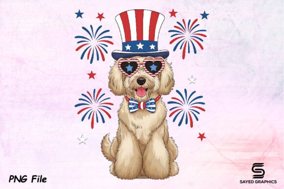 Unleash Festive Spirit with a 4th of July USA Patriotic Golden Dog Png