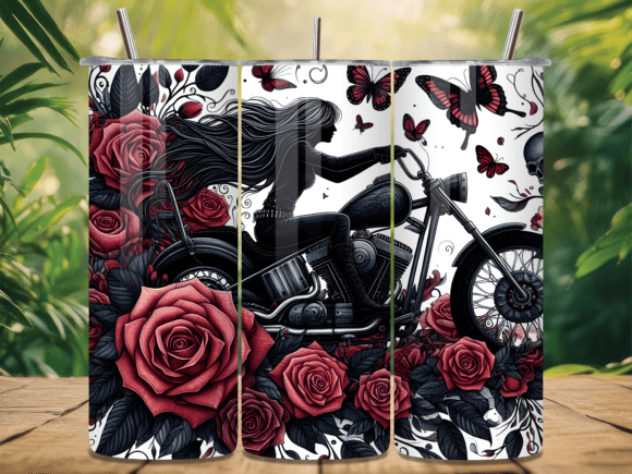 Unleash Your Inner Rebel: The Gothic Rose Motorbike Girl Tumbler Wrap