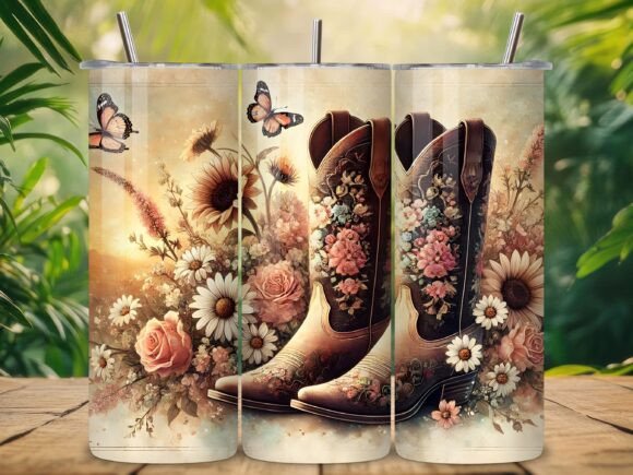 Vintage Cowboy Boots Flowers Tumbler: Western Charm Meets Modern Design