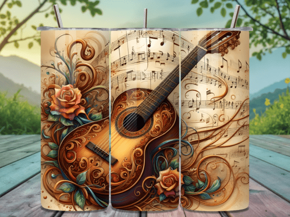 Vintage Floral Guitar Music Tumbler Wrap: A Design Asset with Character