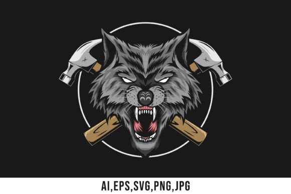Wolf Mascot with Cross Hammer: A Symbol of Strength